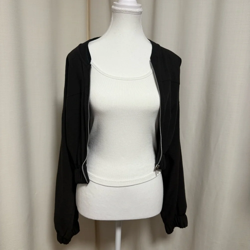 Zara linen-like material cropped bomber Jacket - Picture 2 of 6